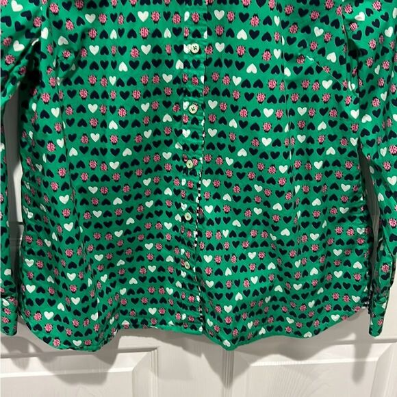 Talbots green lady bug hearts button down cotton long sleeve top size LP - Picture 4 of 8